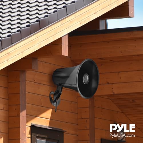 Pyle All-Weather Mono Trumpet Horn Speaker - 5" Portable PA Speaker with 8 Ohms Impedance and 25 Watts Peak Power - 180 Degree Swiveling Adjustable Bracket for Easy Maneuverability