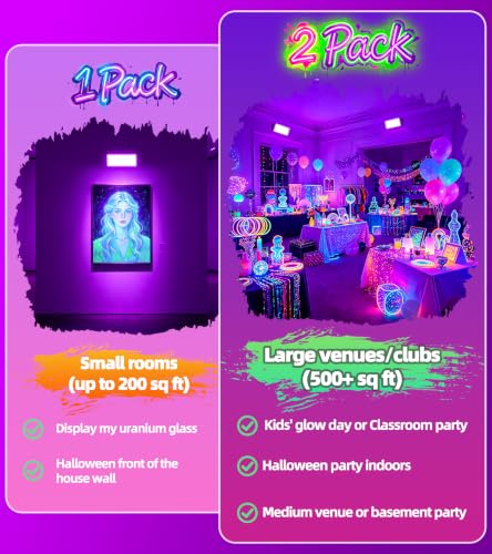 TigQiang 100W 2 Pack Black Light, Glow Party Supplies, Blacklight Halloween | IP66 Waterproof, Blacklights Flood Light for Neon Parties, Body Paint, Birthday, Fluorescent Poster, 6Ft Cord & Plug & Switch - size: 100W-2Pack