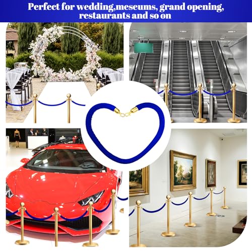 Fumete 6 Pieces Velvet Stanchion Rope Bulk 6.5 Feet Crowd Control Barriers Safety Velvet Rope with Polished Gold Hooks for Party Openings, Not Include Stanchion Post(Blue) - color: Blue