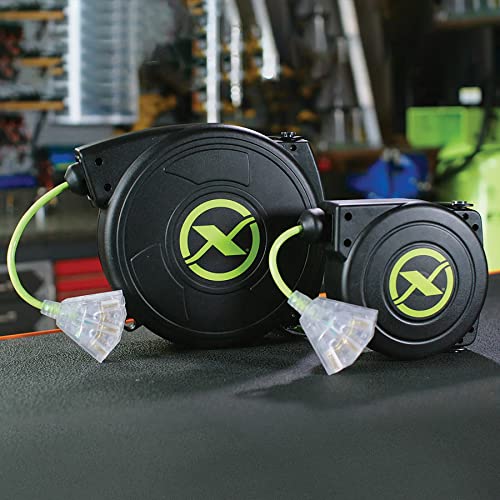Flexzilla Retractable Extension, 14/3 AWG SJTOW, 50', Grounded Triple Tap Outlet Electric Cord Reel, ZillaGreen, FZ8140503 - size: 50ft / 14 Gauge