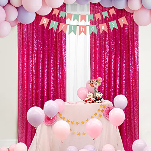 PartyDelight Hot Pink Sequin Backdrop Curtains 2x8ft 2 Panels - color: Hot Pink, size: 24"W x 96"L (Pack of 2)