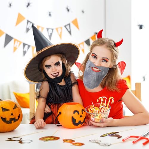 WILLBOND 12 Pcs Fake Beard Mustache Halloween Cosplay Costume Accessories | Adjustable Elastic Rope,Multiple Styles, Cosplay Whiskers, Facial Hair Disguise, Males Dress Up