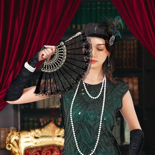 VillbeCoser 1920s Flapper Dress for Women Sequin Fringe Roaring 20s Costume - color: Black Green, size: 3X-Large