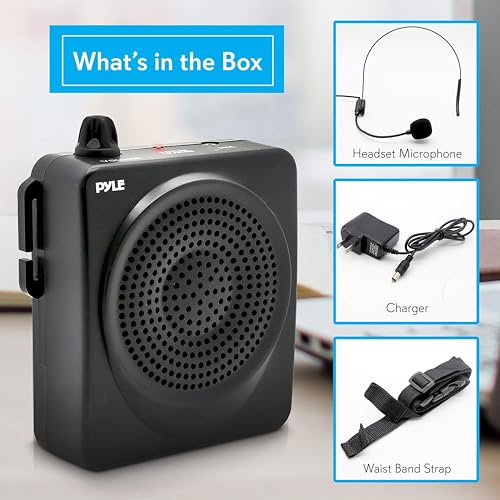 Pyle Portable PA Speaker and Voice Amplifier: Compact Waistband with Rechargeable Battery, Includes Headset Microphone & 3.5mm Aux Jack - Ideal for Tour Guides, Teachers, and Meetings