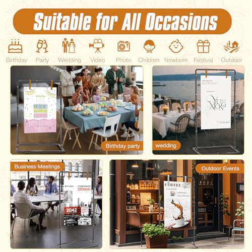Blcak Wedding Sign Holder Adjustable Welcome to Our Wedding Sign Stand 68”x31”x 20”,Heavy Duty Easel Stand for Sign Include 6 Sign Hanging Straps &1 Storage Bag&Ground Stakes for Signs and Posters - color: black