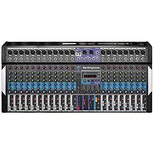 -Berlingtone 20 Channel Professional Bluetooth Studio Audio Mixer - DJ Sound Controller, USB MP3 Player, PC Recording,18 Microphone Jack, 48V Phantom Power, 24BIT Digital Effect, Unpowered (BR-20MX)