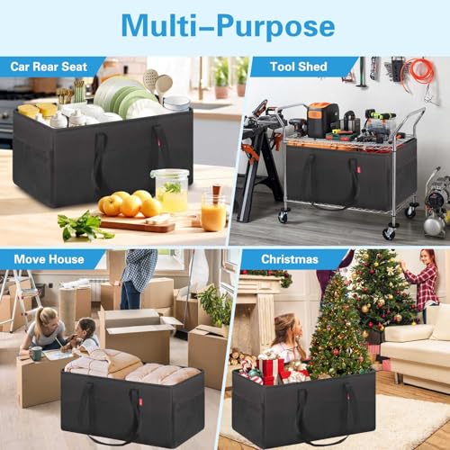 LHZK Standing Extra Large Utility Tote Bag with Metal Wire Frame and the Sides Rinforced, Extra Large Tote Bag with Handle, Reusable Grocery Bags Foldable, Beach Bag, Car Tote (Black) - color: Black, size: 22.5''x10.5''x12''-1 Pack