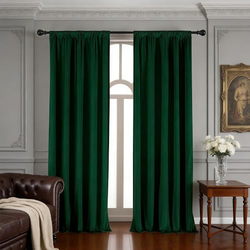 nanbowang Dark Green Velvet Curtains - 42 Inches Width 63 Inches Long Soft Curtain Rod Pocket Thermal Insulated Window Treatment for Bedroom 2 Panels - color: Dark Green, size: 42"W x 63"L (Pack of 2)