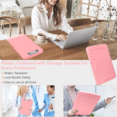 Clipboard with Storage, A4 Binder Nursing Clipboards with Pen Holder, Heavy Duty Storage Clipboards with Low Profile Clip, Clipboard Folder Side-Opening, Smooth Writing Clip Board (Peachy Pink) - color: Peachy Pink