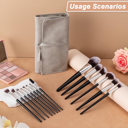 Amrules 14 Pcs Professional Makeup Brush Set, with PU Bag, Black | Makeup brushes, including eye and face foundation brush sets, eyeshadow brushes and other makeup brushes, ideal for beginners - color: Black, size: 14Pcs+Grayish PU Bag