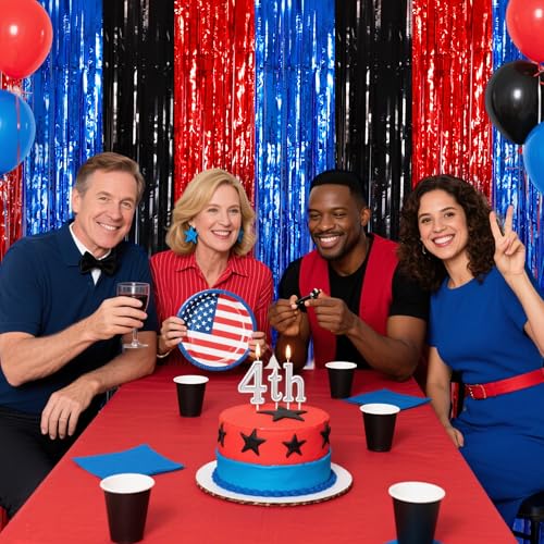 BEISHIDA 3Pcs Red Blue Black Door Streamers Backdrop Foil Fringe Tinsel Curtains Backdrops for Spider Theme Birthday Party Supplies (3.28 ft x 6.56 ft) - color: 3 Pack-red blue black