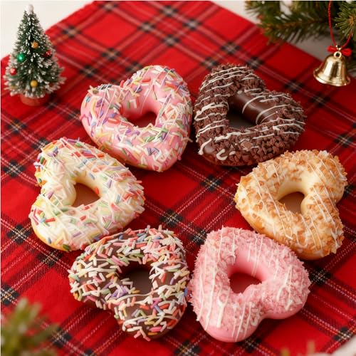 Fake Donuts 6PCS Artificial Doughnut Dessert Heart-Shape Artificial Cake Dessert Fake Cupcake Faux Food Model Realistic Donuts for Decoration Display Photography Props