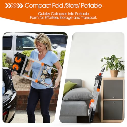 3 in 1 Folding Hand Truck Dolly Cart with Wheels Foldable Heavy Duty Moving Cart Aluminum Collapsible Hand Cart 600LBS Convertible Dolly for Moving Furniture Shopping Home Office Warehouse
