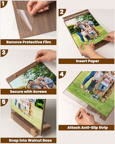 Acrylic Sign Holder 8.5 x 11 with Walnut Wood Base, Clear Plastic Commercial Display Stand for Menu, Poster, Flyer, Table Paper Frame for Restaurant, Office, Store, Bar, Wedding (6pk) - color: 6pk