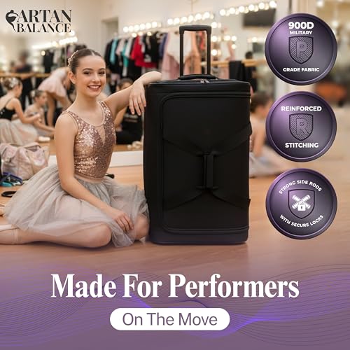 28-Inch Heavy-Duty Rolling Dance Bag with Garment Rack, Upgraded Stable Rack System, Smooth-Rolling Wheels & Telescoping Handle, 900D Waterproof Fabric, Multiple Pockets, Competition Travel Duffel - color: Black
