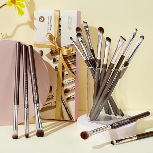 Jessup Eyeshadow Brush 15pcs Eyeliner & Eye Makeup Brush Professional T499 | Pro Eye Brush, Ultra-Soft Vegan Fibers, Flawless Blending, Precise Application, Creat Deep Eye Dimension & Natural Eye Looks - color: G-Shimmer Brown