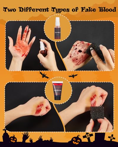 Lictin Special Effects SFX Zombie Makeup Kit, Black White Red Colors Face Body Painting Palette with Scar Wax, Fake Blood Spray & Gel, Vampire Skeleton Clown Makeup Body Paint (18PCS) - size: 18PCS