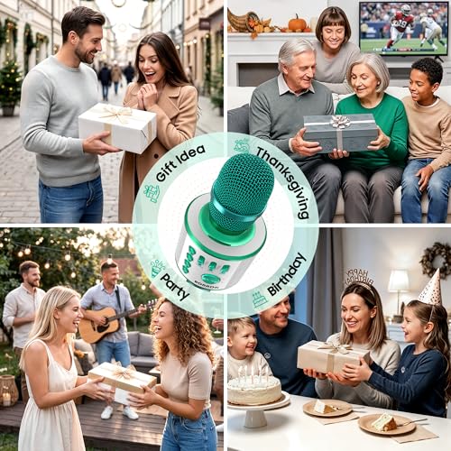 BONAOK Bluetooth Karaoke Microphone, Portable Mic for Adults Kids | Bluetooth 5.0, Echo Mode,Built-in Speaker, SD Card, for iPhone iPad, Handheld,Home Karaoke,Party,Gifts - color: Green
