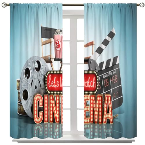 Movie Theater Kitchen Curtains, Old Fashion Entertainment Objects Related to Cinema Film Reel Motion Picture,Window Drapes Set 2 Panels,42x45 Inches - color: Movie Theater-7, size: 20.5"W x 45"L (Pack of 2)