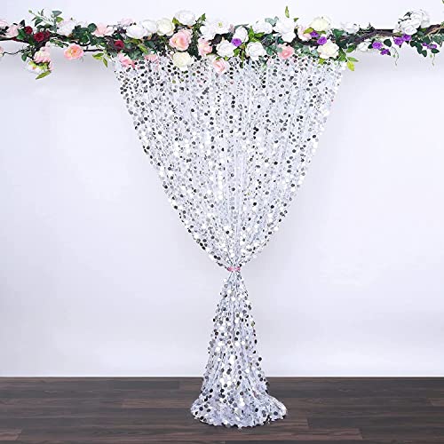 9FTx9FT Silver Big Sequin Backdrop Curtains Panels Drapes Home Party Supplies Sequin Background for Parties Shimmer Wall Backdrop Cloth and Thanksgiving Christmas - color: 9FTx9FT Silver