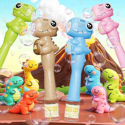 4-Pack Automatic Bubble Wands for Kids,Dinosaur Bubble Machine with Rechargable Battery Indoor Outdoor Toys for Boys Girls Age 3-8 Easter Birthday Wedding Party Gift