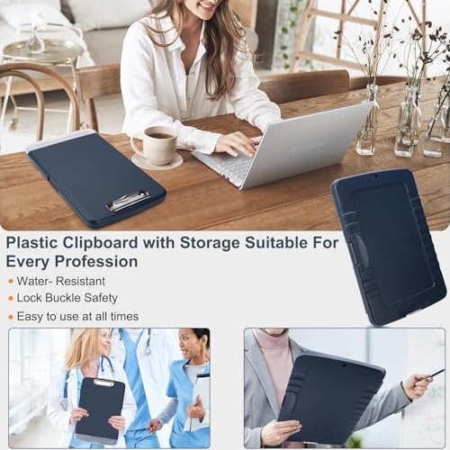 Clipboard with Storage, A4 Binder Nursing Clipboards with Pen Holder, Heavy Duty Storage Clipboards with Low Profile Clip, Clipboard Folder Side-Opening, Smooth Writing Clip Board (Navy Blue) - color: Navy Blue