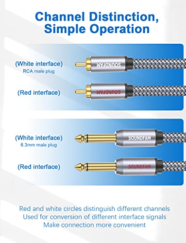 RCA to 1/4 Cable,Dual RCA Male to Dual Quarter inch(6.35mm) Male TS Stereo Audio Interconnect Cable-Grey(3.3Feet/1M) - color: Grey-2*1/4 to 2RCA, size: 3ft/1M
