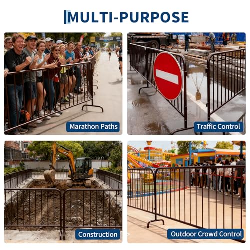 Garvee Interlocking Steel Barricade, 8.5 Ft. Heavy Duty Galvanized Metal Barricade, Interlocking Steel Road Barriers with with Bridge Feet Base, for Crowd Control Event Fencing Indoor/Outdoor, Yellow | Heavy Duty Galvanized Metal Barricade, with with Brid