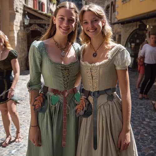 Women Renaissance Accessories Leather Belt Pouch Medieval Viking Skirt Hikes Renaissance Leaf Cosplay for Halloween - color: Brown Green