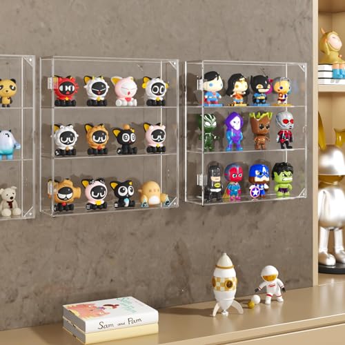 NIUBEE Acrylic Display Case for Figures, Dustproof Clear Wall Mount/Desktop | Magnetic Closure, Effortless Access, With Anti-slip Mat Ensures Stability For Collectibles Popmart Sonny Angel Amiibo Lego - size: 3 tiers