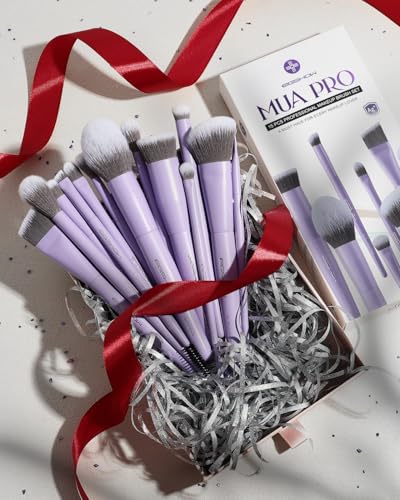 EIGSHOW Makeup Brushes Set, 15Pcs Professional Make Up Brush with Silver Ion Bristles for Foundation Powder Blush Highlighter Concealer Eyeshadow Eyeliner, Travel Gift Set (Matte Purple) - color: Matte Purple