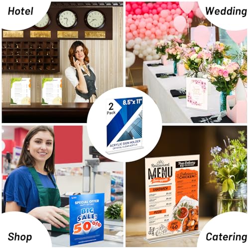 Acrylic Sign Holder 8.5 x 11 Inch Vertical T Shape Display Stand Double-Sided Desktop Clear Sign Holders Paper Holder Table Menu Holders Plastic Sign Stand for Home, Office, Restaurants, Store 3-Pack - size: 3 Pack-8.5x11 Inch