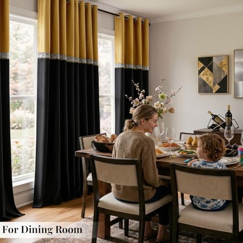 GIGIZAZA Velvet Curtains 84 Inch for Living Room 2 Panels Gold Black - color: Gold+black, size: 52"W x 84"L (Pack of 2)