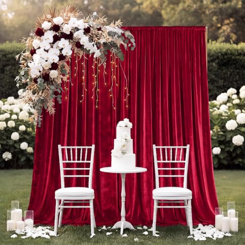 Hunnmingre 2 Pcs 5 X10 ft Velvet Curtains Backdrop Drapes, Red | Wrinkle Free Silky, Velvet Wedding Backdrop Drapes, Photo Curtains for Parties Birthday Baby Shower Photography Background - color: Red