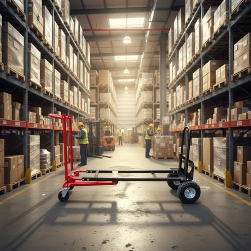 Red Convertible Hand Truck Dolly Cart with 4 Wheels Heavy Duty,1000 Lbs Capacity, 2 Straps for Moving Furniture/Appliance/Carton/Warehouse/Office/Easy to Follow Video to Install - color: Red