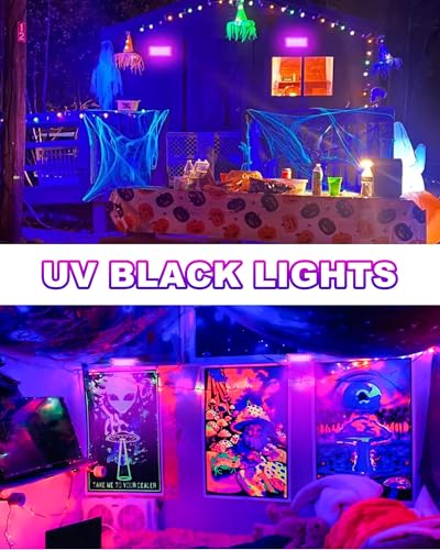 2 Pack 50W Black Light with Switch Plug, IP66 Waterproof Outdoor | 6ft Cord LED Blacklight Floodlight for Neon Glow Party Supplies, Halloween, Birthday, Bedroom, Classroom, Fluorescent Poster - style: 50W-2Pack
