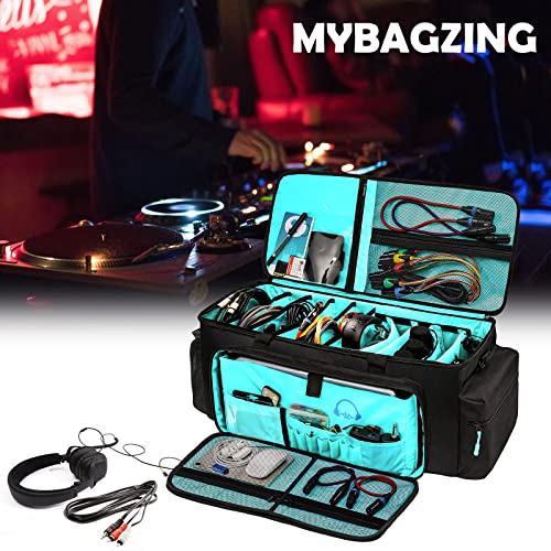 MYBAGZING Dj Cable Bag-24 Large Dj Cable File Bag-Dj Cabel Organizer Case-Travel Gig Bag-DJ Gear Bag for Dj Accessories-Dj Equipment Case with Padded Bottom and Divdiers - color: Blue