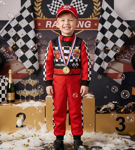 Kids Race Car Driver Costume Set Boys Girls Racer Jumpsuit Halloween Racer Cosplay Dress Up - size: 3-4 Years