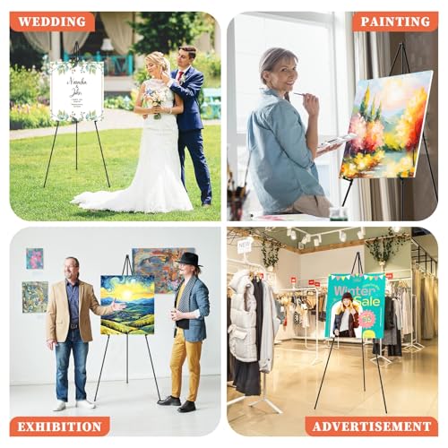 Easel Stand for Sign, 63" Portable Easels Stand for Display, Lightweight Adjustable Tripod Art Easel Stand for Wedding Sign, Black Metal Painting Easel with Portable Bags (2 Pack)