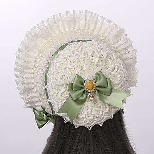 COSDREAMER Girls Women Victorian Bonnets Lace Flowers Tea Party Hats - color: Light Green