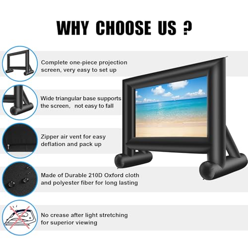 XHYCPY Inflatable Projector Screen 15ft Inflatable Movie Screen Outdoor with Air Blower and Storage Bag, Easy Set up, Front and Rear Projection for Outdoor Movie Night Backyard Pool Fun - size: 15ft