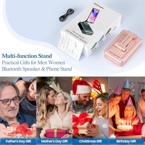 JTEMAN Bluetooth Speaker with Cell Phone Stand,Gifts for Men Tech Gadgets | Big Sound & Clear Bass, Wireless Audio Speaker Stand for iPhone/Android, Foldable Adjustable Phone Holder for Home Office - color: Pink