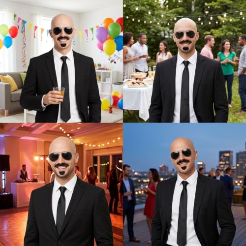 CZFDHP Pitbull Bald Cap, Halloween Costume, 6 Pcs Complete Costume Set for Halloween Parties and Cosplay Events, Includes Bald Cap with Glasses and Mustache Accessories for Themed Gatherings