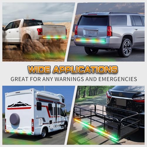 XRIDONSEN 48 inch 288 LED Tailgate Strobe Lights Rear Emergency Lights | Amber Green Flashing Warning Hazard Caution Safety Light Strip for Tow Plow Trucks Construction Vehicles Pickup Trailer - color: Amber/Green