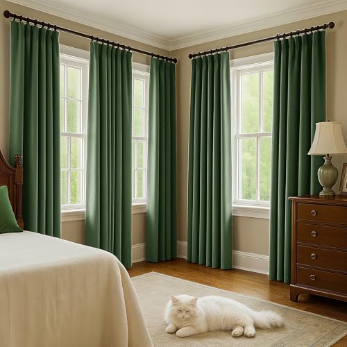 Green Velvet Curtains 84 Inches Long, Thermal Insulated Olive Green Blackout Curtains for Living Room Bedroom Curtain Set Rod Pocket Back Tab Room Darkening Drapes, 2 Panel Olive Green - color: 08-olive Green (Velvet ), size: 52"W x 84"L (Pack of 2)