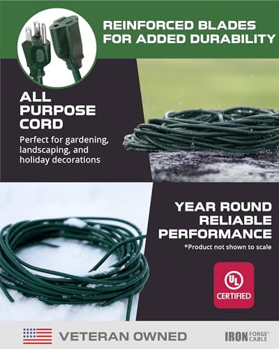 Iron Forge Cable 16 Gauge Heavy Duty Green Extension Cord, 75 Ft - SJTW | 16/3 SJTW Cable, 3 Prong Grounded Plug, 13 Amp - For Landscaping, Leaf Blowers, Lights, Appliances - size: 75 FT