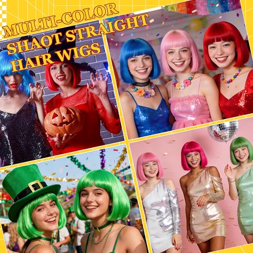 Short Bob Straight Hair Wigs with Bangs, Heat Resistant Fiber Hair, Heart-shaped Glasses for Women (Yelow) - color: Yelow