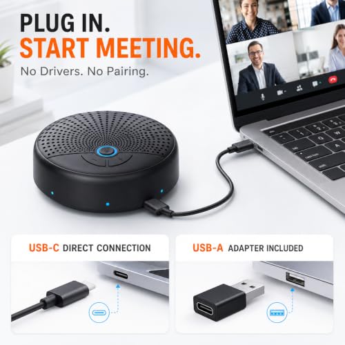 CM300 Conference Speaker with 10 Wireless AI Mics, 360° Pickup, 65FT Range, Noise Reduction, Echo Cancellation, Full Duplex USB Speakerphone for 10-Person Meetings, Zoom and Microsoft Teams - color: Black