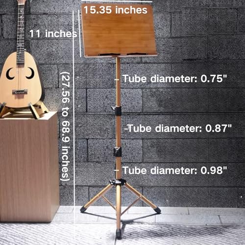 Music Stand for Sheet Music, Adjustable to 68.9in Floor Book Stand for Reading, Laptop Display Stand Standing Book Stand Tablet Stand with Page Paper Clip