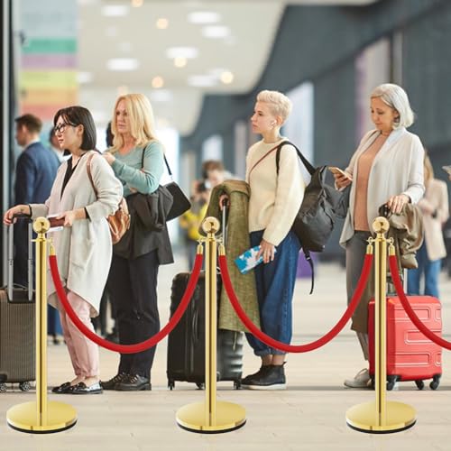 Velvet Poles and Rope,Rope Safety Barriers, Waterproof and Rustproof Set for Theaters, Hotels, Clubs, Museums, 8 Pieces - size: 8